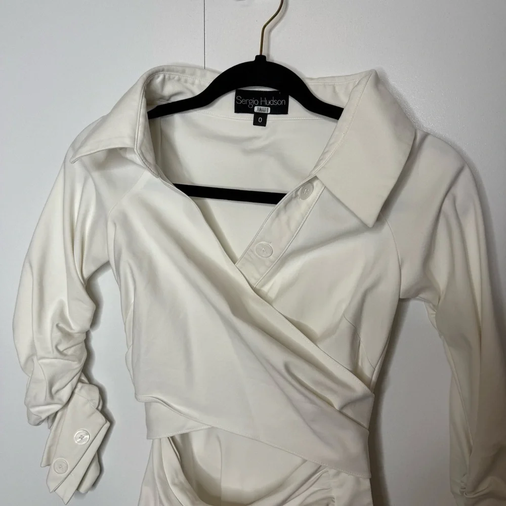 Sergio Hudson Asymmetric Cutout Ruched Cotton-blend Poplin Midi Wrap Dress Sz 0 - Picture 5 of 10
